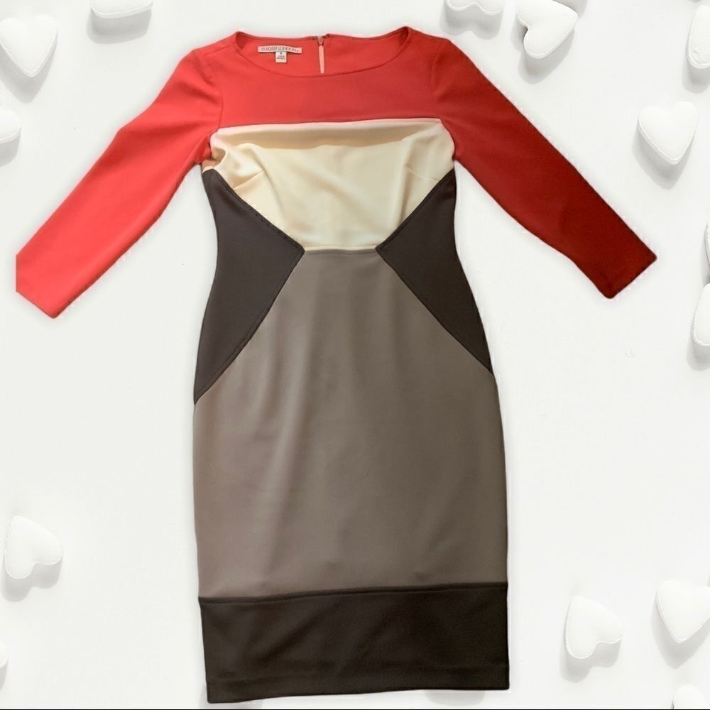 Size 4 Maggy London Colorblock Midi Dress with 3/4 Sleeves